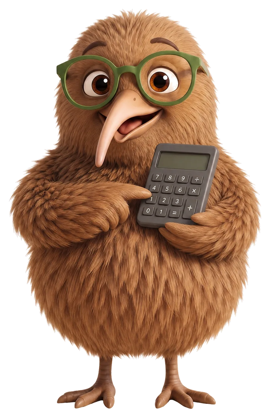 Kiki working out the numbers with a calculator