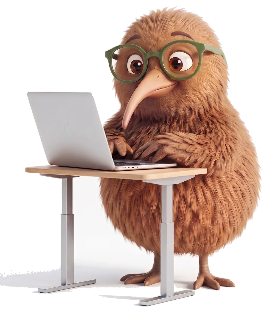 Kiki at her standing desk, working on your marketing